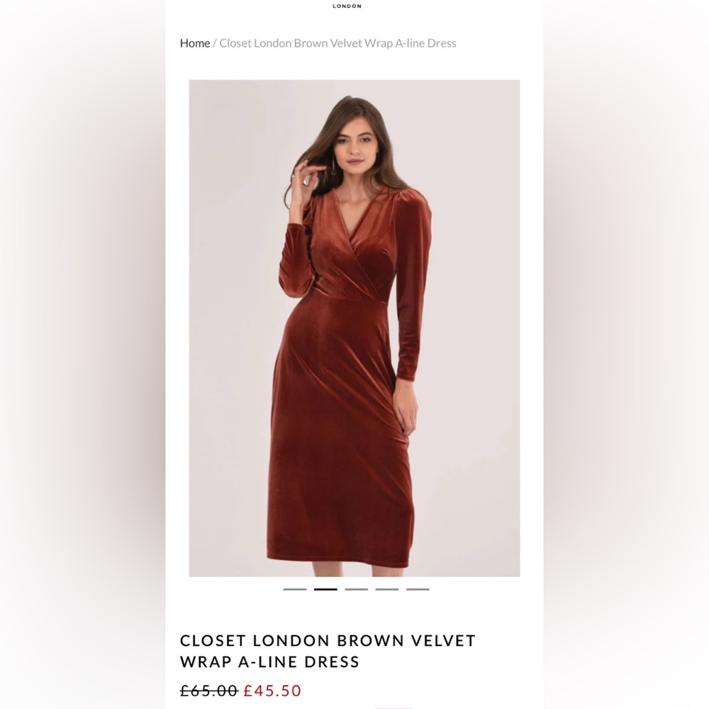 Closet London Rust Orange Velvet Retro Midi Dress